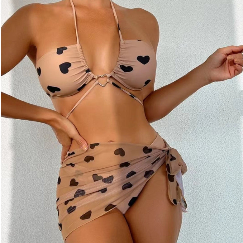 Bikini estampado al por mayor Conjunto de tres piezas Traje de baño Poliéster